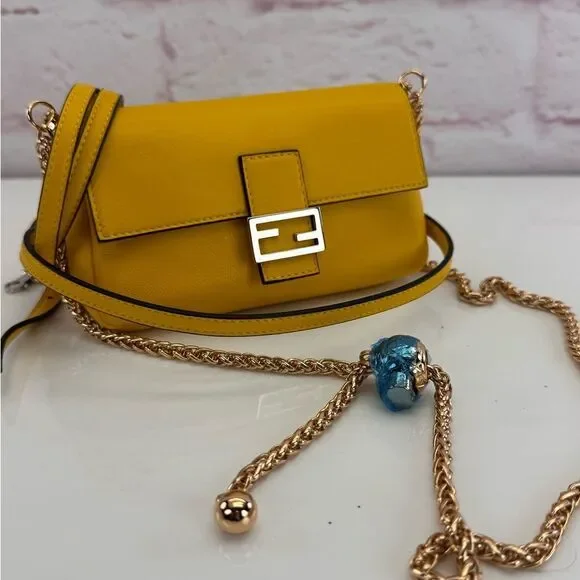 Fendi Yellow Micro Baguette Leather Crossbody Bag - Picture 10 of 15
